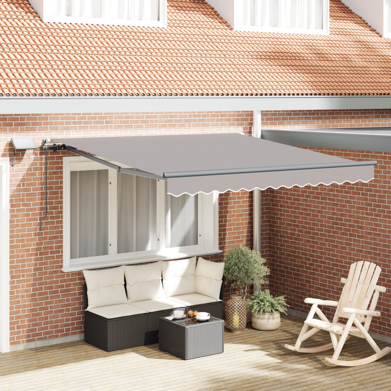 Brayden Studio Fabric Cover Retractable Patio Awning, 300 cm W x 250 cm D, Light Grey