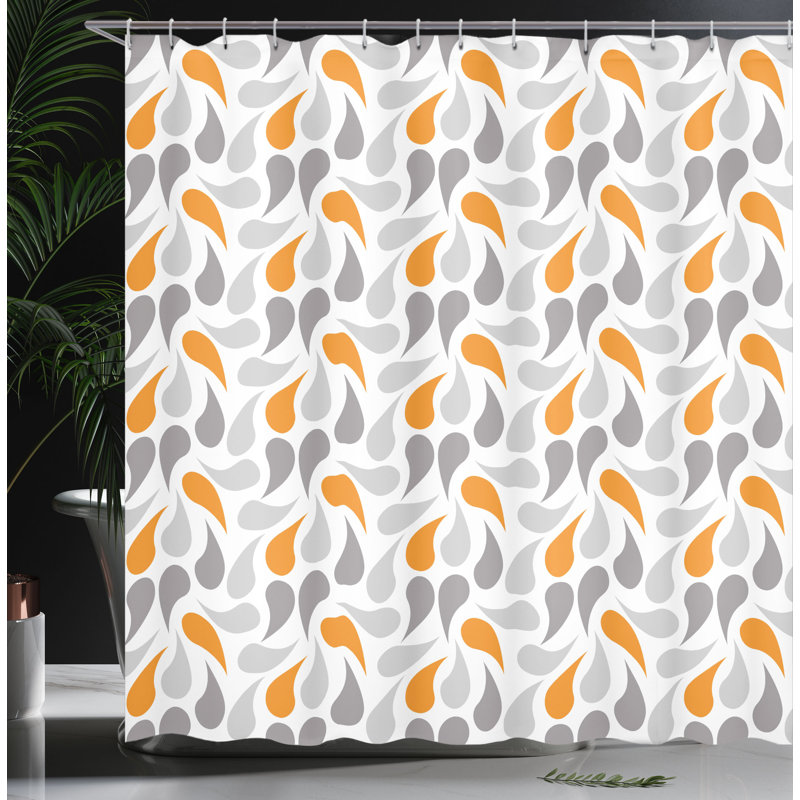 Orange Grey White Geometric Fabric Shower Curtain with Hooks