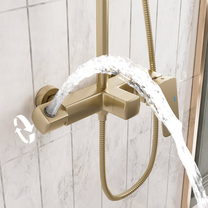 10" Exposed Tub and Shower System with Rotatable Tub Spout, Height-Adjustable Slide Bar, Rain Shower Head, Wall Mount Shower Faucet Set