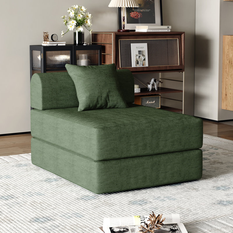 Jairden 3-in-1 Adjustable Corduroy Sleeper Sofa Bed, Convertible Modern Foldable Lounge Chair (with Throw Pillow)