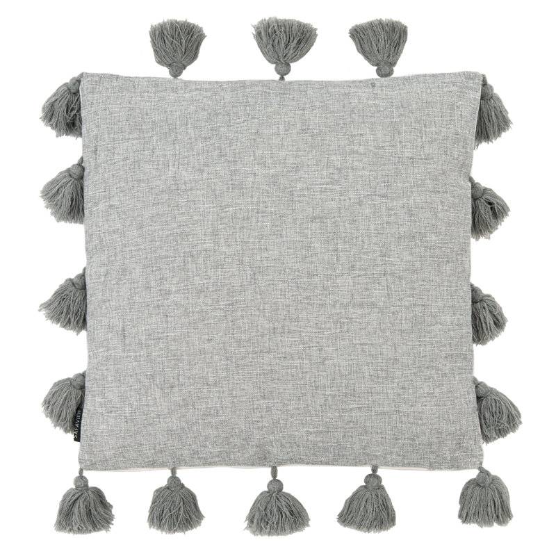 Gray Square Tassel Fringe Decorative Pillow