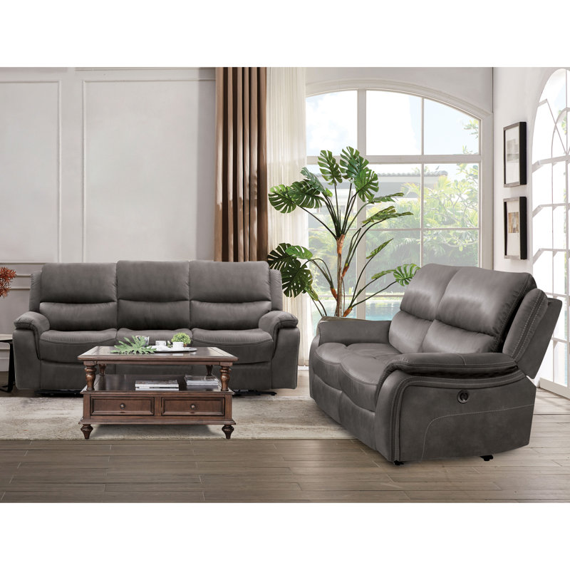 Ensemble de canapé inclinable manuel Virtyt, Polyester gris, 2 pièces