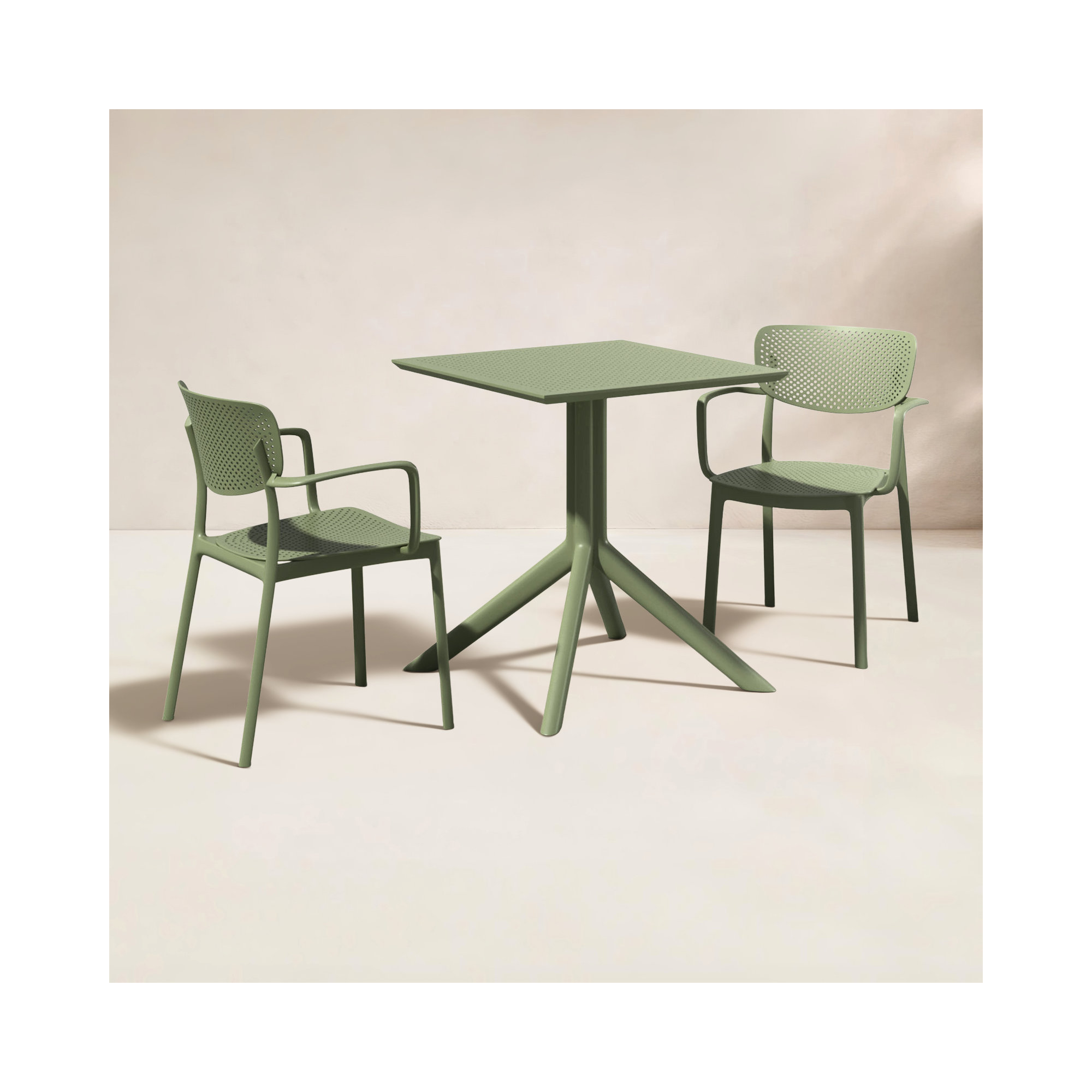 Farrah 3-Piece Square Patio Bistro Set with Stackable Chairs, Olive Green