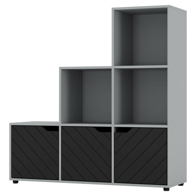 Berrak 90.5cm H x 89cm W Step Bookcase, Grey/Black