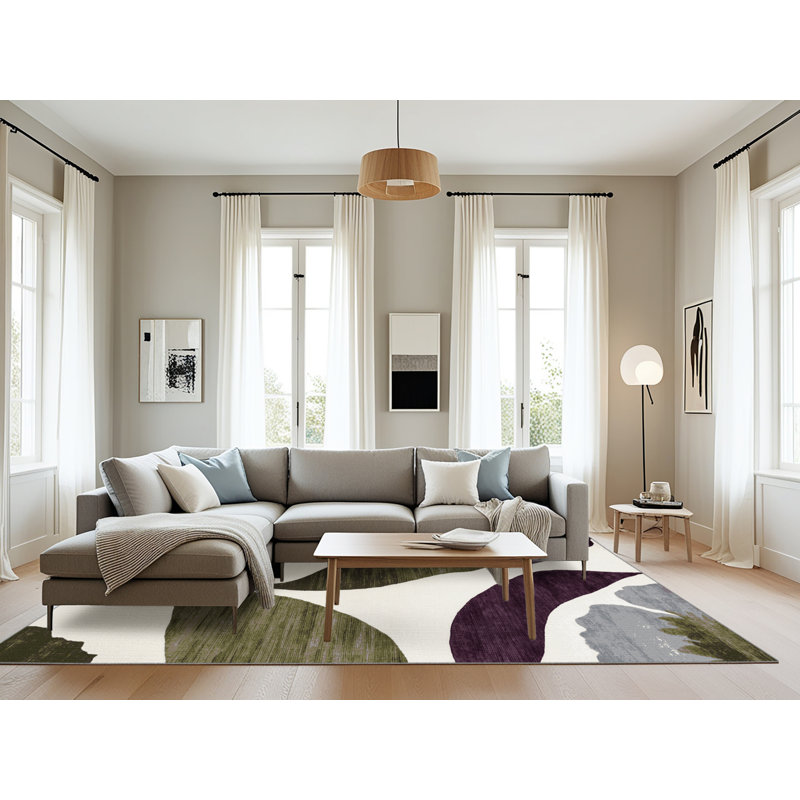 Tapis gris aquarelle lavable à la machine, Rectangulaire 8 pi x 10 pi