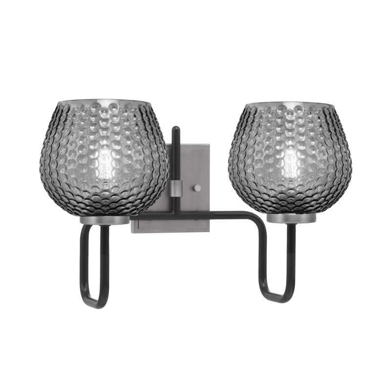 Amarmula 2 Light Bath Bar, Matte Black & Graphite Finish, 6" Smoke Textured Glass, Clear/Black, Black/Nickel