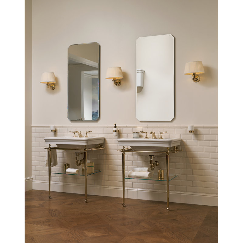 Etoile Rectangular Console Bathroom Sink with Overflow, White/Light Gold, 8" Centers