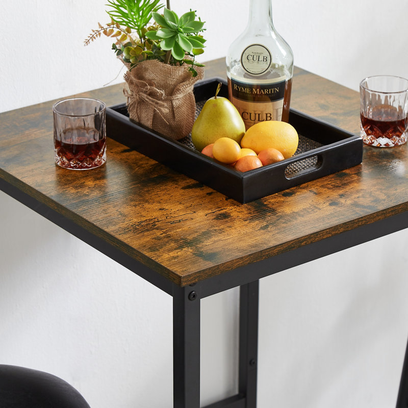 Ensemble de table de bar avec 2 tabourets de bar, assise et dossier souples en polyuréthane, brun rustique, l 23,62 po x P 23,62 po x H 35,43 po