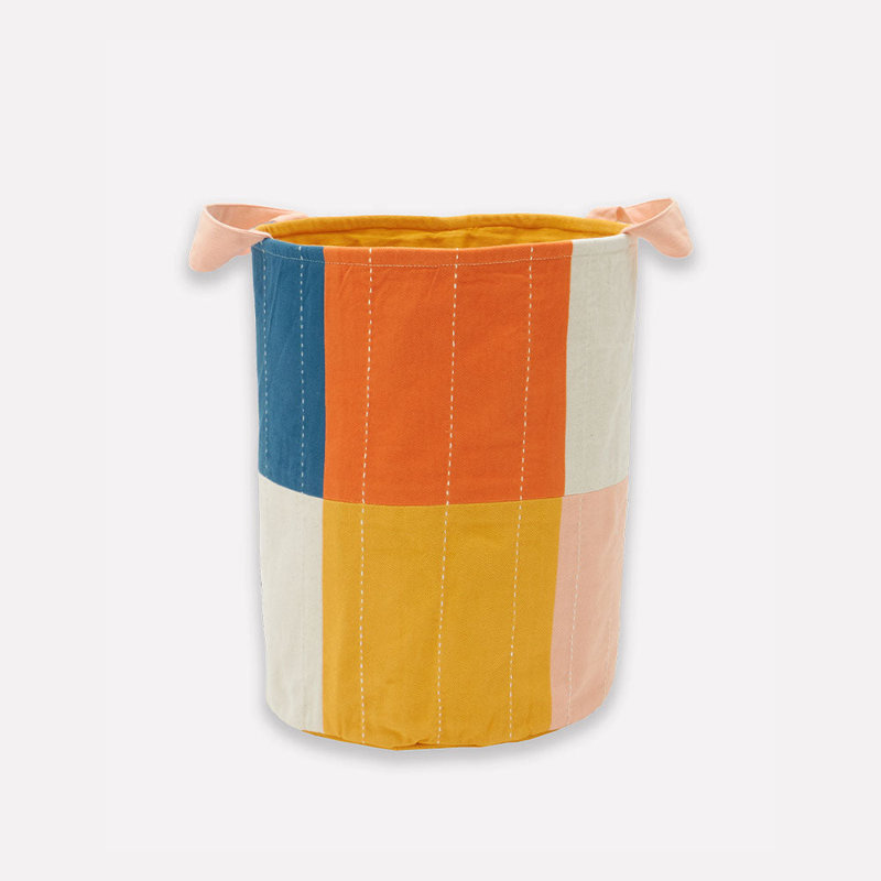 Checkered Fabric Storage Bin, 16.5" H x 13" W x 13" D, Orange/Yellow/Blue/White/Pink