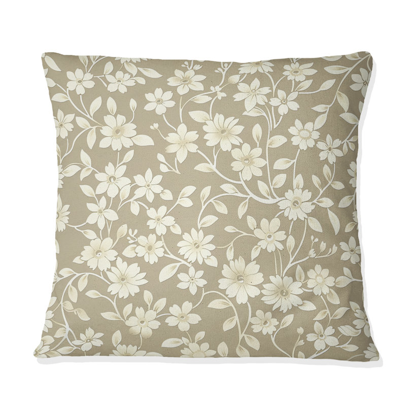 Coussin décoratif beige et crème Floral Vines I, H 16 po x l 16 po