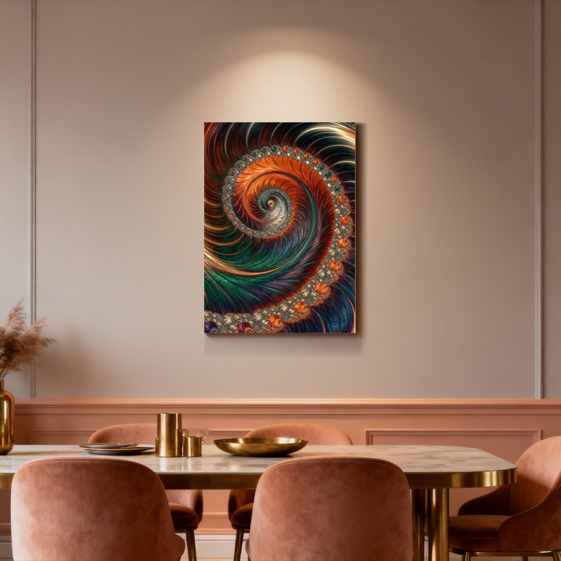 Ensemble d'une toile tendue représentant une spirale fractale, H 30 po x l 20 po