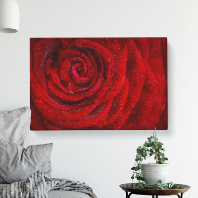 Dewdrops Upon A Red Rose Painting - Wrapped Canvas