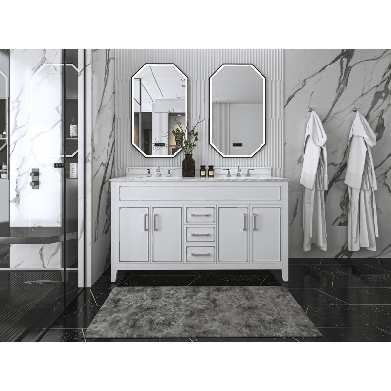 Aspen 60'' W Double Vanity, Chrome, White