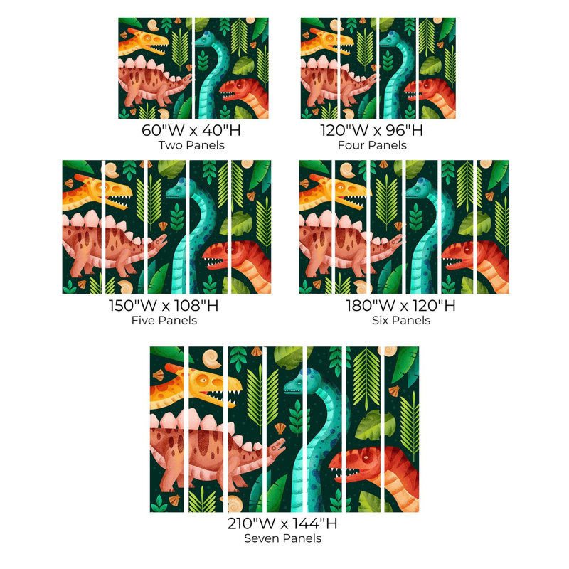 Premium Wallpaper Wall Mural - Dinosaur Jungle, 96" L x 120" W