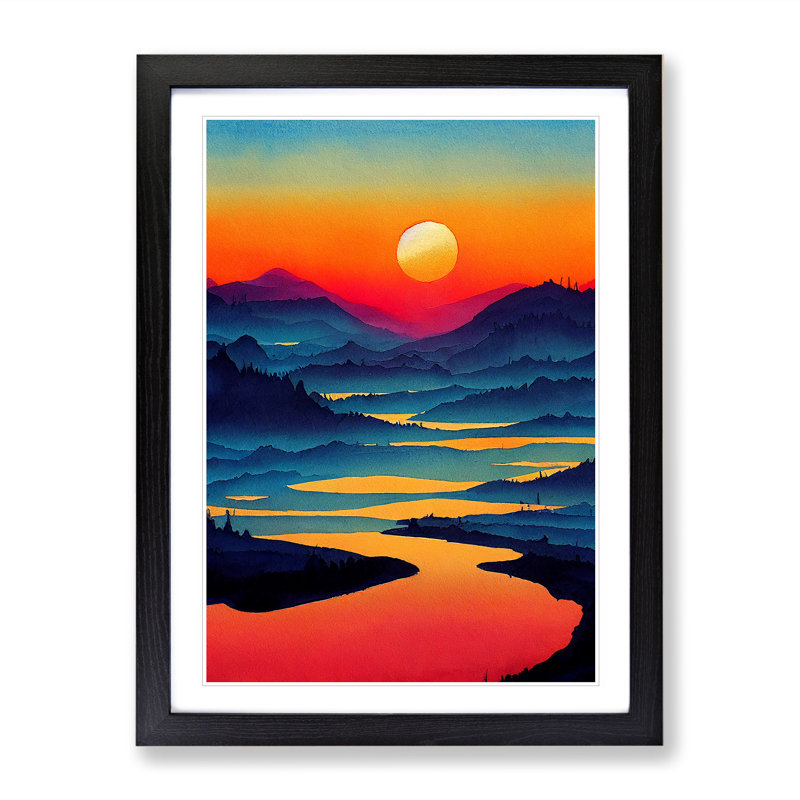Sunset Mountain No.3 - Picture Frame Graphic Art, Black Framed, 34cm H x 25cm W x 2cm D