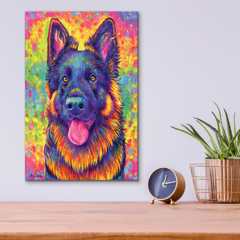 "Berger allemand psychédélique" par Rebecca Wang Art, H 16 po x l 12 po x P 0,13 po