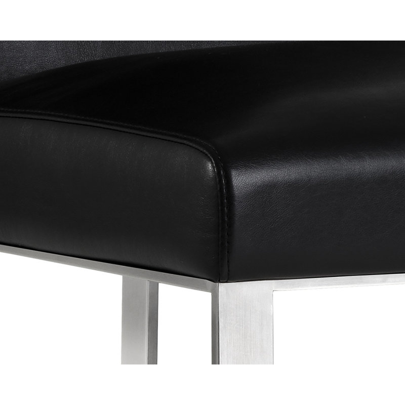 Theron 20'' H Tufted Genuine Leather Upholstered Parsons Chair - Black, Black Faux Leather, Antique Brass