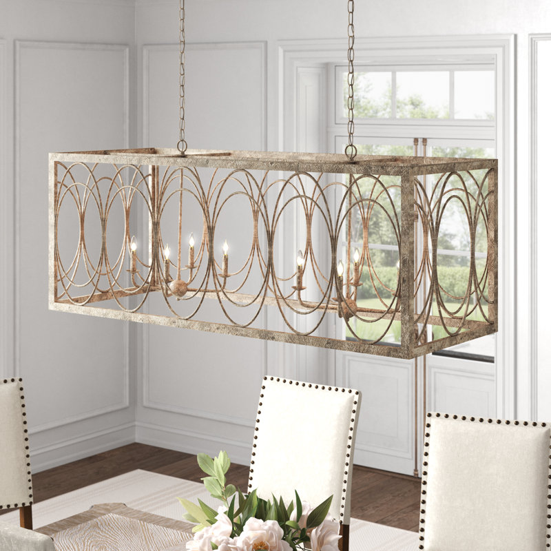 Euphony 8-Light Metal Caged Rectangular Linear Chandelier, 17.50" H x 48" W x 16" D