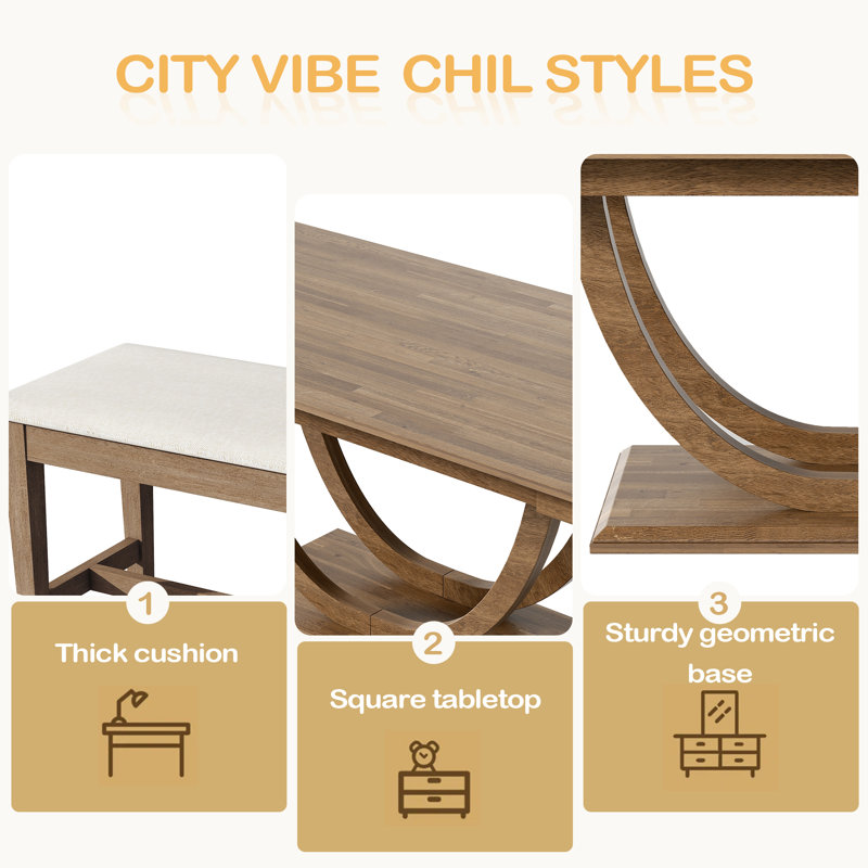 Ensemble de 6 tables de salle à manger en bois 6 pièces avec banc long et 4 chaises, Brun, Brun