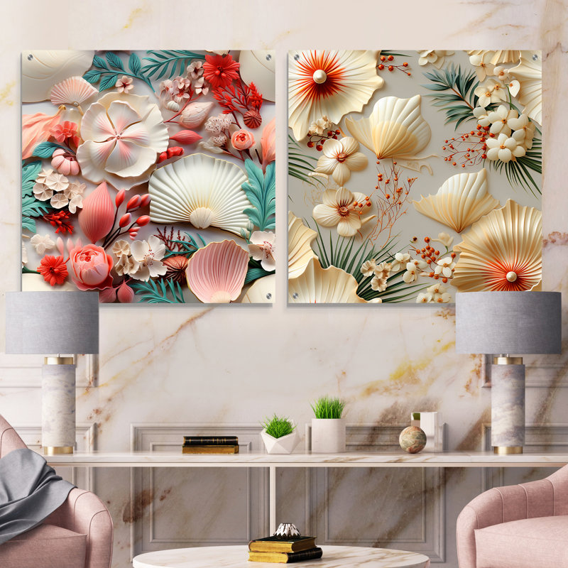 Ensemble de 2 coquillages décoratifs en acrylique Seashell, H 16 po x l 33 po