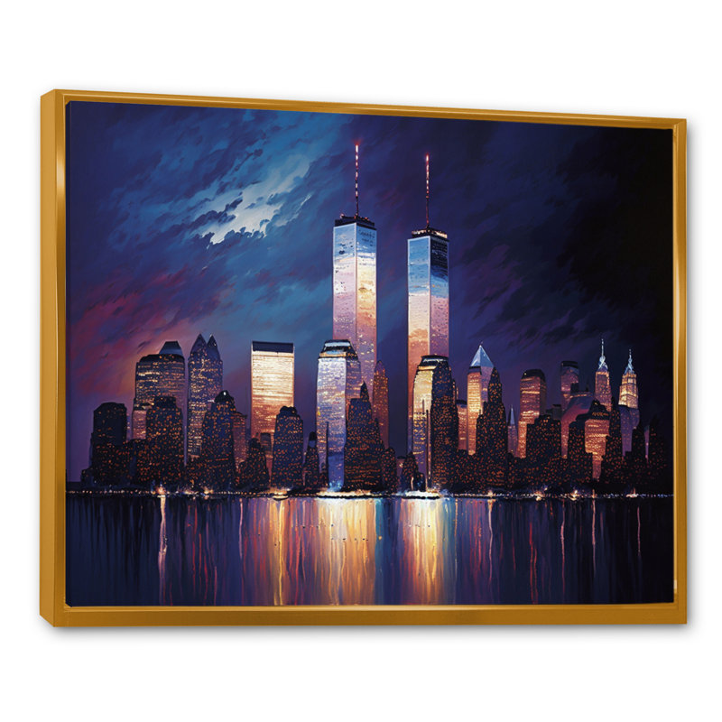 Skyline I - reproduction sur toile, L 32 po x H 16 po, Toile avec cadre flottant or