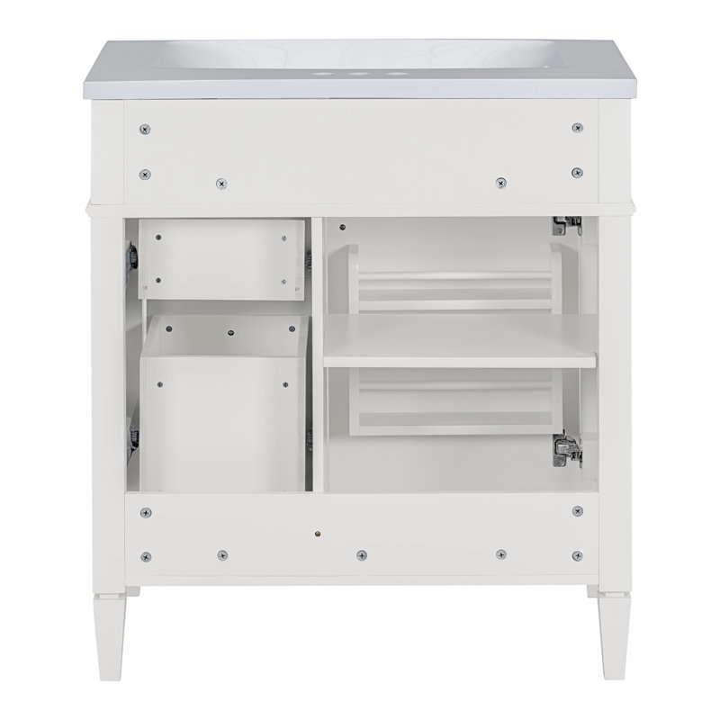 Tahaj Wood + Resin Freestanding Bathroom Cabinet, White