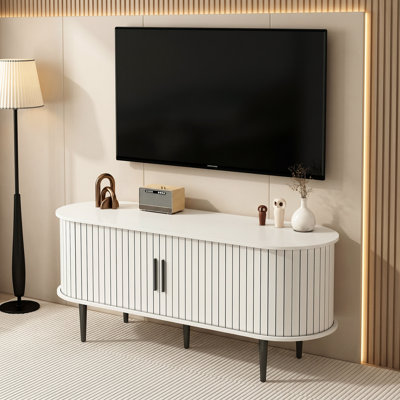 Meuble télé avec porte coulissante blanc