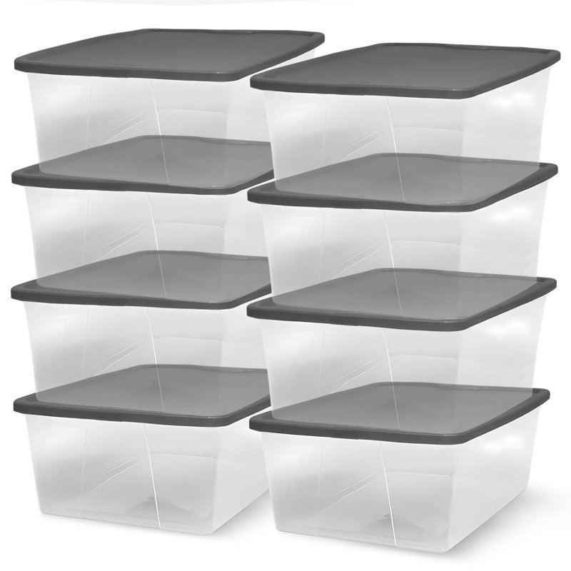 Contenant de rangement empilable en plastique avec couvercle Snaplock de 12 pintes Homz (gris) (paquet de 8)