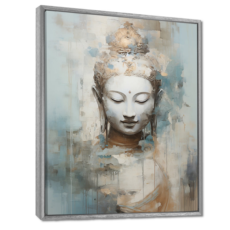 Statue de bouddhisme religieux III - impressions sur toile bouddhisme, H 40 po x l 30 po x P 1,5 po, Cadre argenté flottant