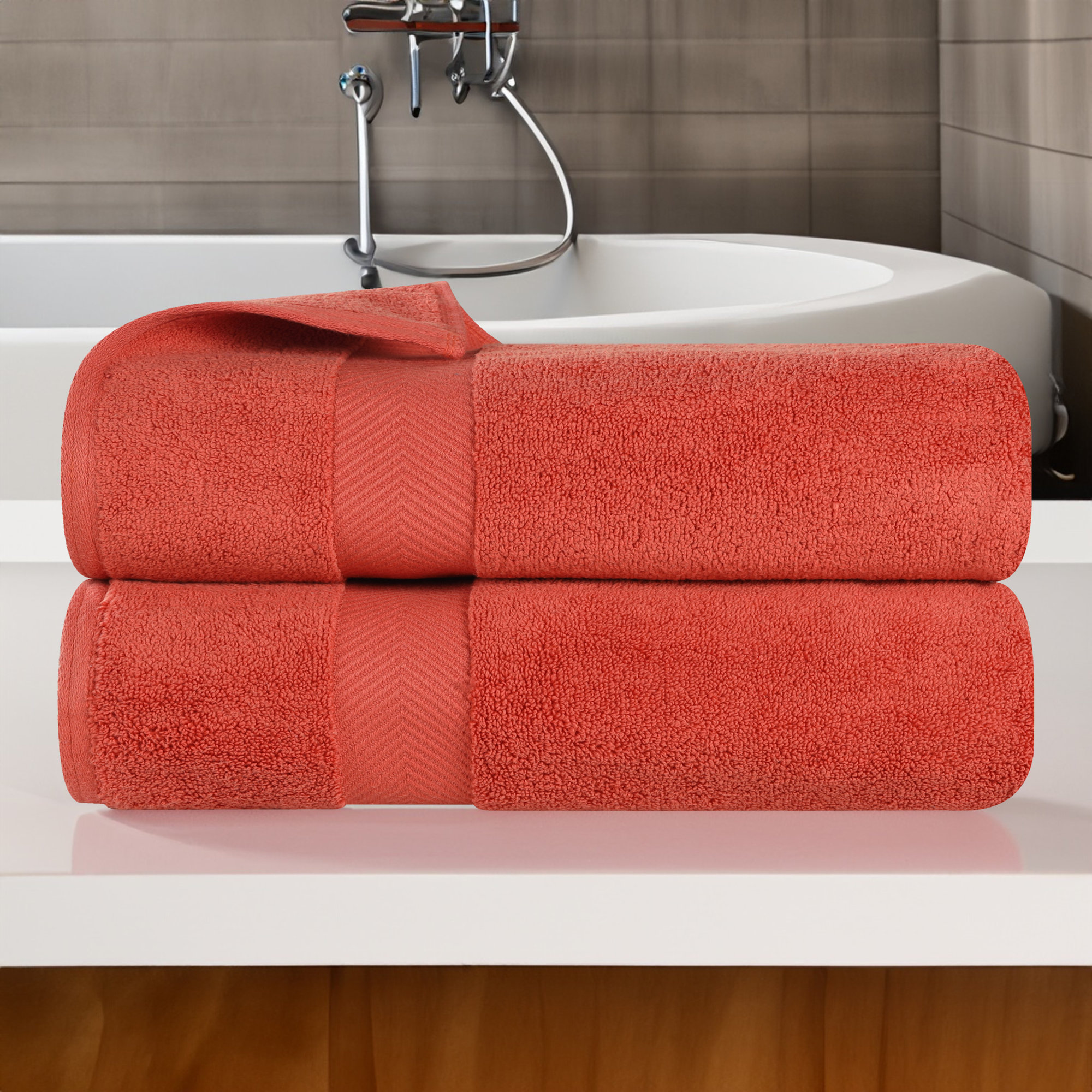 Hamachi Zero Twist 2 Piece 100% Cotton Bath Towel Set, Brick