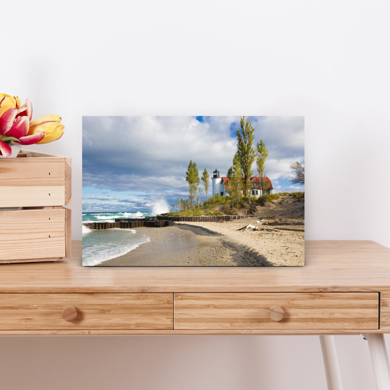Lighthouse On The Coast Point Betsie Lighthouse Lake Michigan Benzie County Frankfort Michigan USA by Richard Day - Wrapped Canvas Print