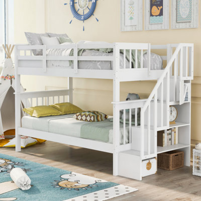Lit superposé d'escalier avec rangement et garde-corps pour chambre à coucher, dortoir