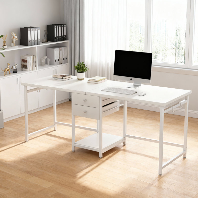 Rushali Metal Base Writing Desk, White