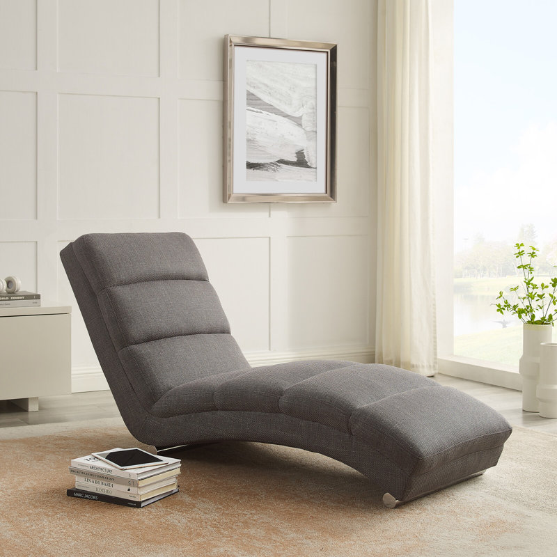 Aliese Upholstered Chaise Lounge, Grey/Brown/Blue