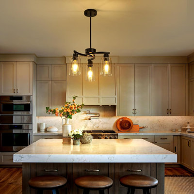 3-Light Modern Chandelier For Dining Room, Adjustable Height Pendant Light With Glass Shades, Industrial Farmhouse Lighting For Kitchen Island, Foyer, Hallway And Bedroom