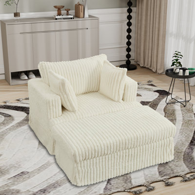  Oversized Corduroy Chaise Longue With Ottoman