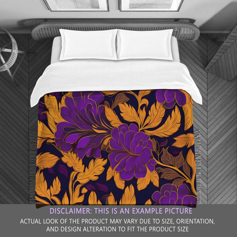 Machine Printed Comforter, Twin Extra Long Comforter, Gold/Purple Floral