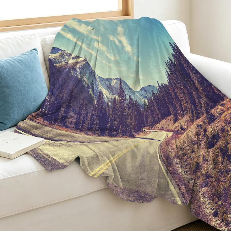 Jeté en molleton transparent ultra doux en flanelle, imprimé rétro de montagnes de couleur rétro, Throw 40" x 50"