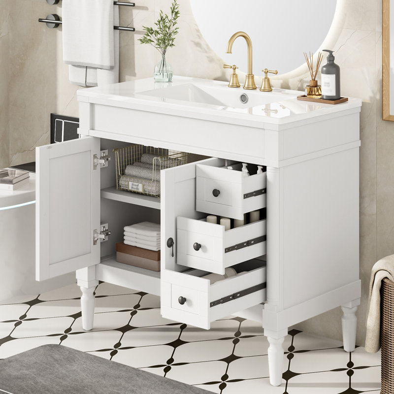 Meuble-lavabo simple 36 po avec lavabo en céramique, Blanc