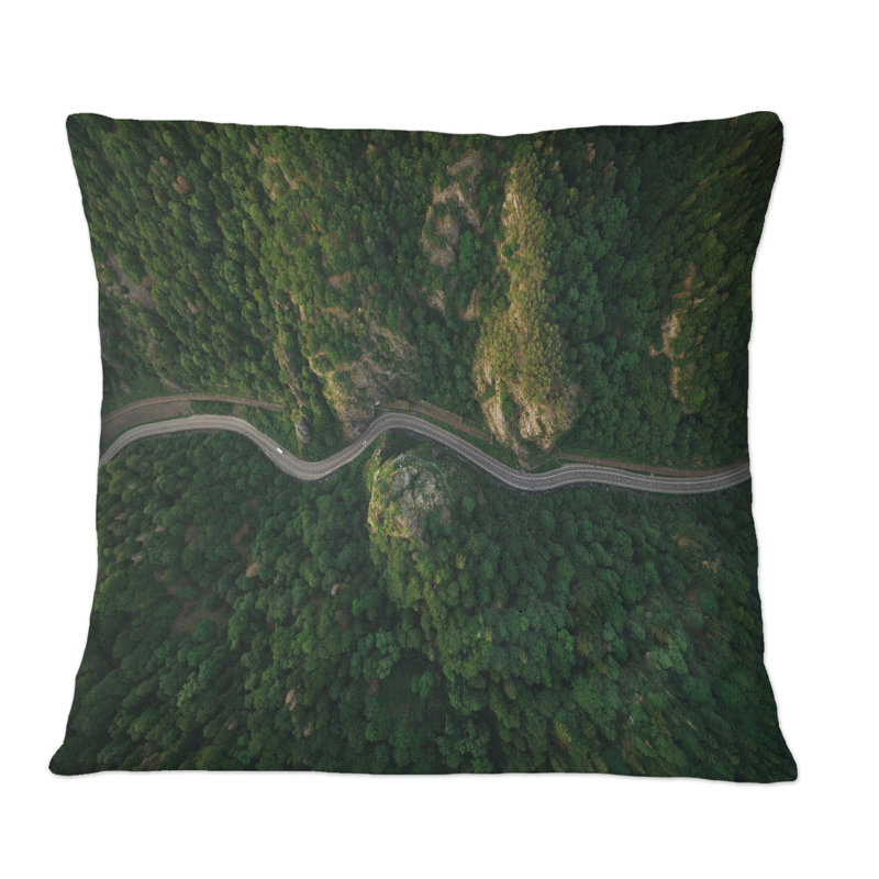 Coussin Arial View Of Curvy Mountain Road - Lake House, 16 po x 16 po