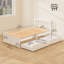Cadre de lit simple en bois, cadre de lit plateforme en pin avec tiroirs, blanc