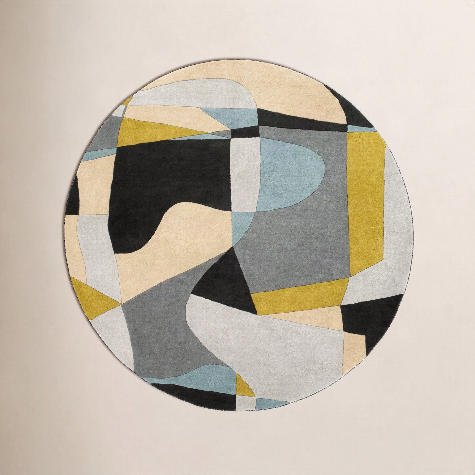 Gaye Gray Khaki Teal Hand-Tufted Geometric Rug, Round 6'