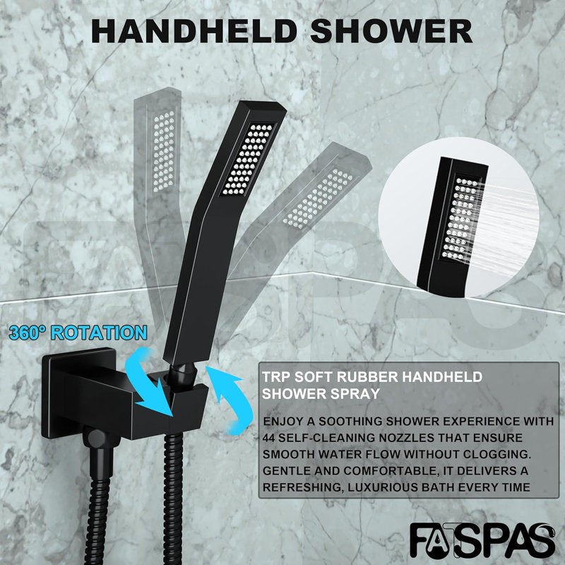 10 Inch Rainfall Shower System With Square Fixed Shower Head And High Pressure Handheld Shower, Wall Mounted Shower Fixtures, Polished Chrome - Cupc Certified