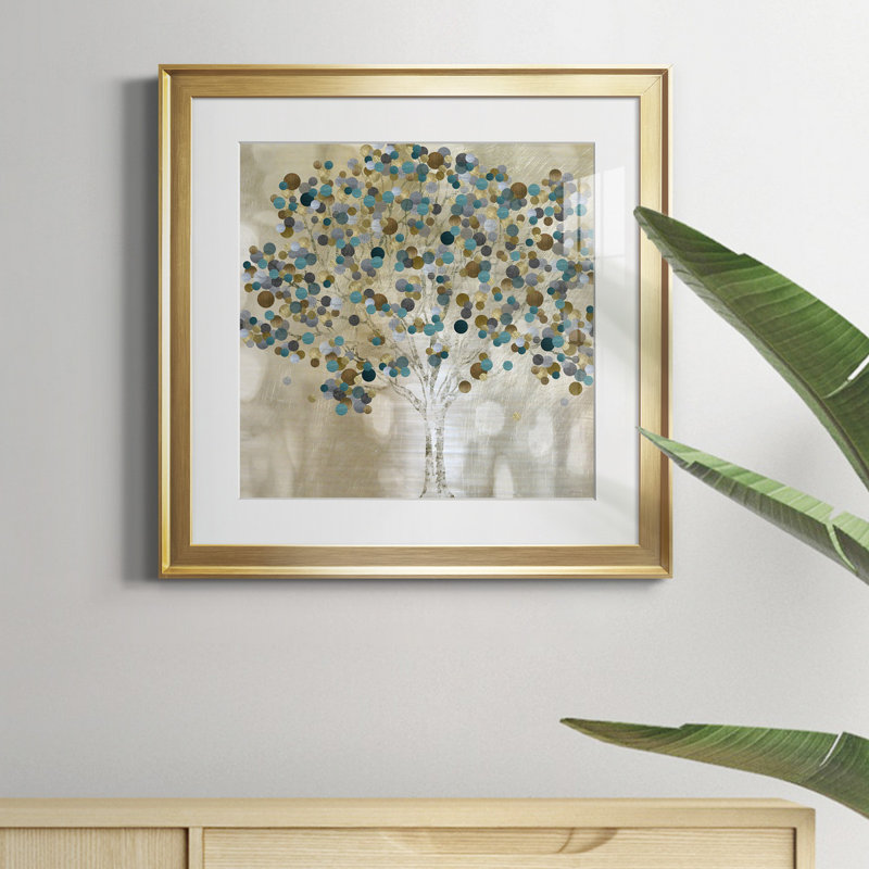 A Teal Tree - Reproduction d'art sur toile encadrée, Papier avec cadre doré, H 34,5 po x l 34,5 po x P 1,5 po