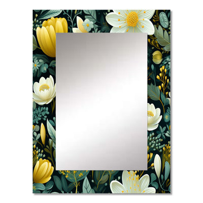 Zahira Botanical Bliss Boho Pattern - botanical  Wall Mirror, Botanical Decorative Mirror, Printed Metal Art