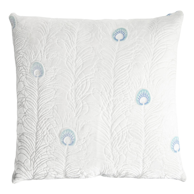 Peacock Feather Square Velvet Pillow Cover & Insert, Square 18", White