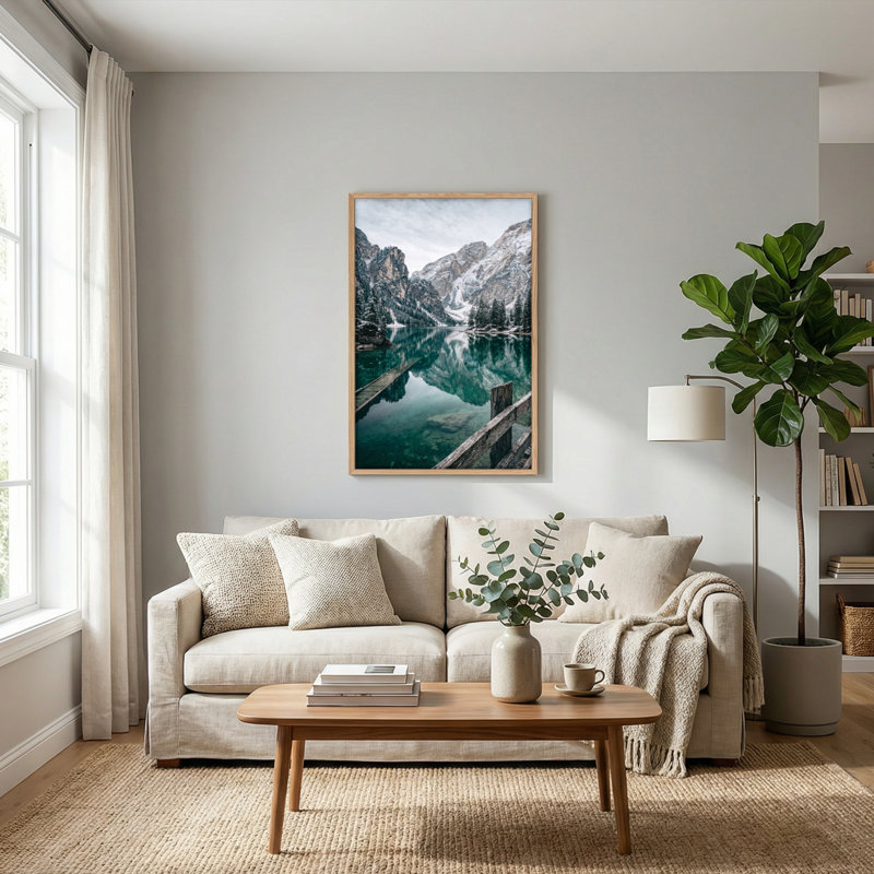 Ensemble de 1 tableau sur toile représentant un lac de montagne, H 48 po x l 36 po, Naturel