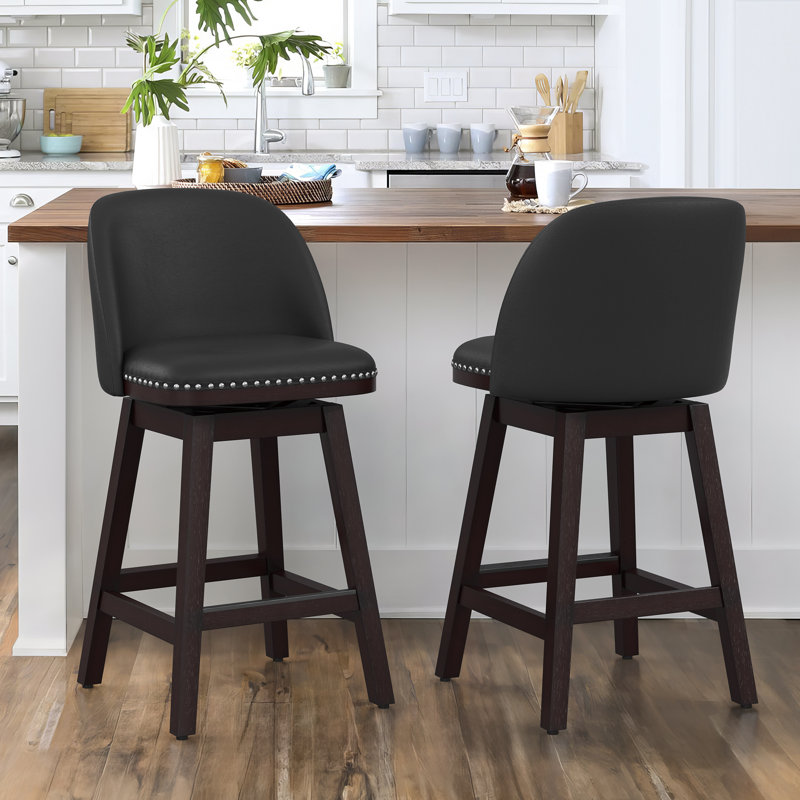 Tabouret de comptoir pivotant 26 po Arriyanna, Noir, Blanc / noir, Similicuir