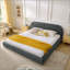 Structure de lit rembourrée de style minimaliste moderne avec tête de lit haute incurvée, tissu en fil de cercle de qualité supérieure et support de pieds robuste, matelas non inclus-2037680321-2037680322