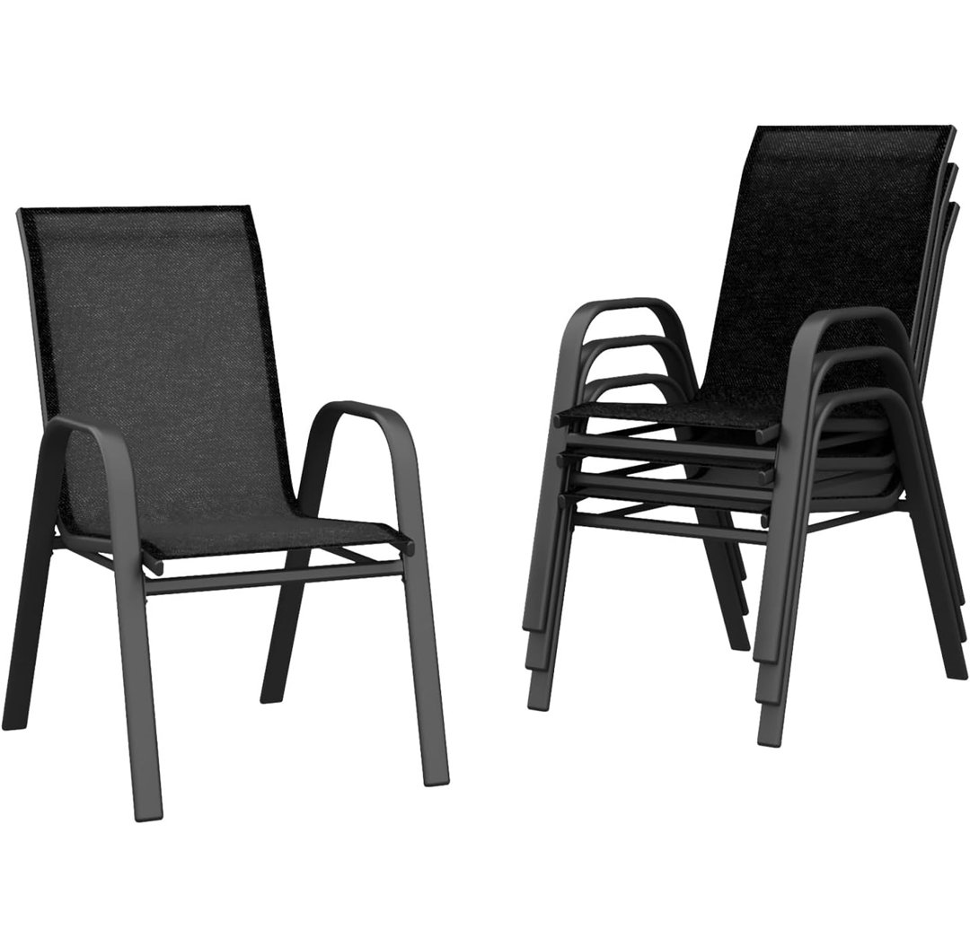 Garden Dining Chairs Set of 4, Stackable High Back Patio Chairs for Deck, Brown
